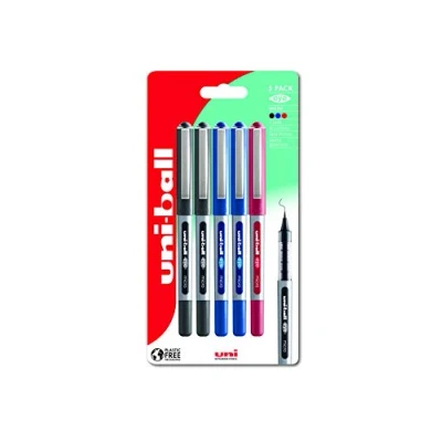 Image of Uni Ball UB 150 Eye Rollerball Pens. Premium Micro 0.5mm Ballpoint Tip for Super Smooth Handwriting, Drawing, Art, and Colouring. Fade Water Resistant Liquid Ink. Pack of 5 Assorted