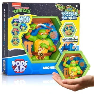 Image of WOW! PODS 4D Ninja Turtles Michelangelo, Unique Connectable Collectable Bobble head figure that Bursts from their World into Yours, Wall or Shelf Display, Series 1 no. 432