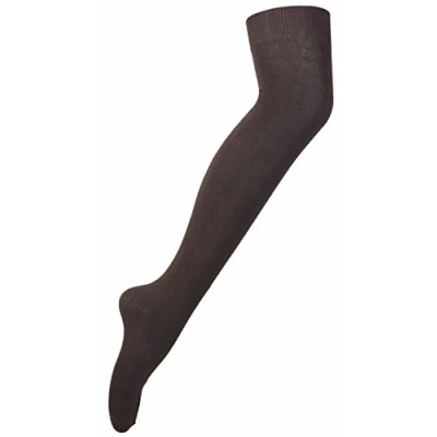 Image of New Womens Over Knee Long Casual Ladies Thigh High Plain Stretch Fit Cotton Overknee Socks Dark Brown