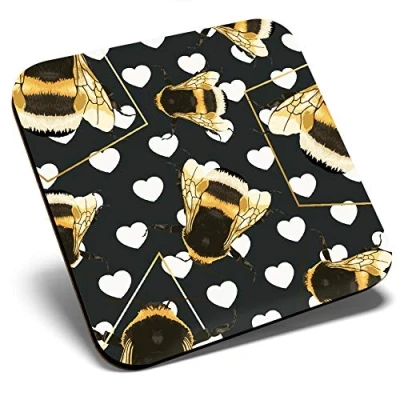 Image of Great Single Coaster Square Art Deco Gold Bumble Bees Fun Glossy Quality Coasters Tabletop Protection for Any Table Type #2255
