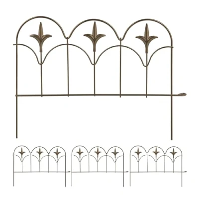Image of Relaxdays Set of 4 Garden Fence, Elements with Decorations, HxW: 28 x 38.5 cm, Flower Bed Edge to Plug in, Metal, Bronze, Steel, 1.5 cm