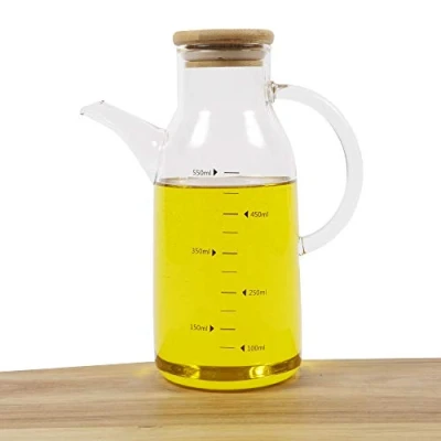 Image of ORNAMI Olive Oil Dispenser and Vinegar Cruet Bottle with Natural Bamboo Lid Handle (550ml)