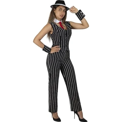 Image of Funidelia Mafia Gangster Costume for woman 20s, Cabaret, Mafia, Decades adults accessory fancy dress &amp; props Halloween, carnival parties Size XS Black