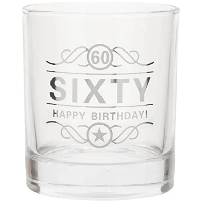Image of Maturi 60th Birthday Spirit Glass &#039;Sixty Happy Birthday!&#039;, 350ml, Gift Boxed