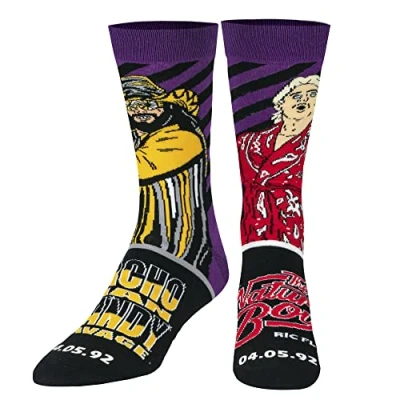 Image of ODD SOX Men&#039;s Crew Socks WWE Legendary Matches Collection (UK Adult 6 12) (Macho Man Vs Ric Flair)