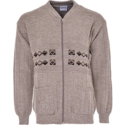 Image of Mens Knitted Cardigan Zipper Top Classic Style Sizes Small to 5XL (3X Large, Beige)