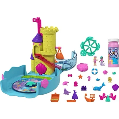 Image of Polly Pocket Bubble Aquarium with Underwater Theme, 2 Making Features, Pool, Micro &amp; Mermaid Doll, Solution 18 Accessories, Pop Swap Feature, for Ages 4 Years Old Up