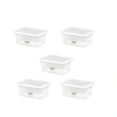 Image of Plastic Storage Boxes Crystal Clear 11L Box &amp; Lid Home Office Stackable Nestable Pack of 5