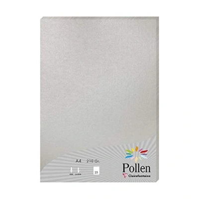 Image of Clairefontaine Ref 24389C Pollen Coloured Paper (Pack of 25 Sheets) A4 (210 x 297mm), 210gsm Paper, Inkjet &amp; Laser Printer Compatible, Acid Free Silver