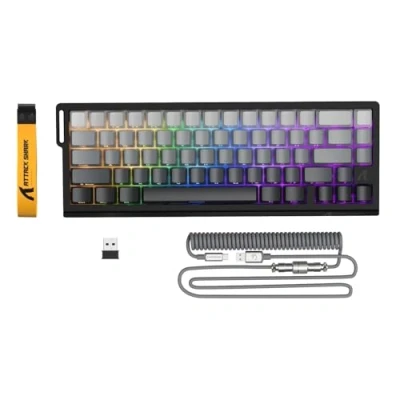 Image of ATTACK SHARK X68PRO HE Rapid Trigger Wireless Keyboard, 0.01mm RT Accuracy 8000Hz Wired Gaming Adjustable Actuation, Snap Tap, RGB Backlit, Magnetic Switch, C01 Coiled Cable Black Gradient