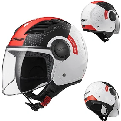 Image of LS2 OF562 CONDOR AIRFLOW L Long Visor Open Face Motorbike Motorcycle Helmet White Black Red XS (53 54cm)