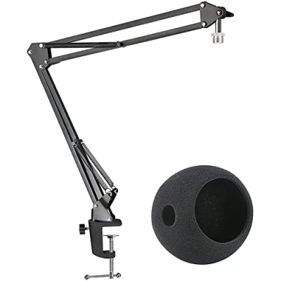 Image of Blue Snowball Mic Boom Arm with Foam Windscreen, Suspension Scissor Stand Pop Filter Cover for iCE Microphone by SUNMON