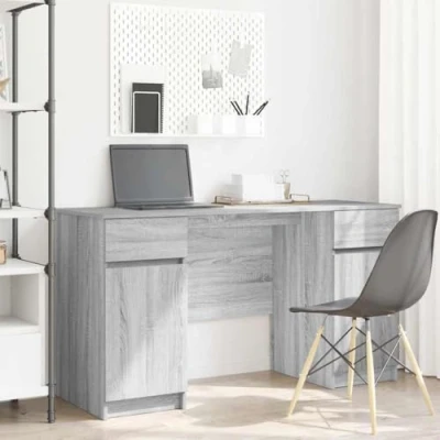 Image of vidaXL Grey Sonoma Writing Desk Engineered Wood 140x49x76cm Study/Office with Storage Compartments &amp; Shelves