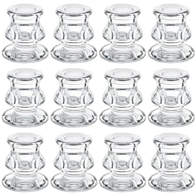 Image of Belle Vous 12 Pack Glass Candle Sticks Holder Elegant Taper/Pillar Candlestick Set Table Centerpiece Decoration for Wedding, Party, Festival, Home, Dining Room, Church or Valentine&#039;s Day