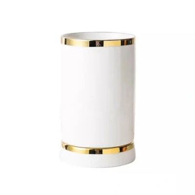 Image of Nff Utensil Holder, Ceramic Gold rimmed Kitchen Holder Household Cutlery Draining Rack Large Jar, 17x10cm(Color:White)
