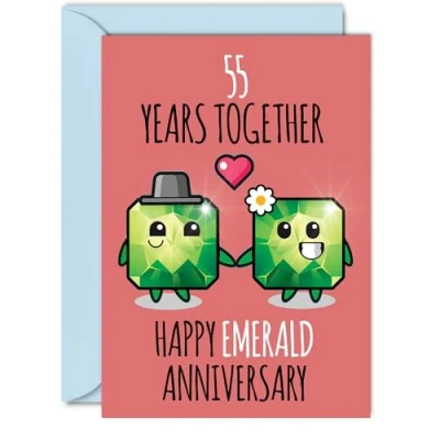 Image of Cute Emerald Anniversary Card for Boyfriend Girlfriend 55 Years Together Happy 55th Wedding Cards Women Men, A5 Greeting Fifty Fifth Anniversaries