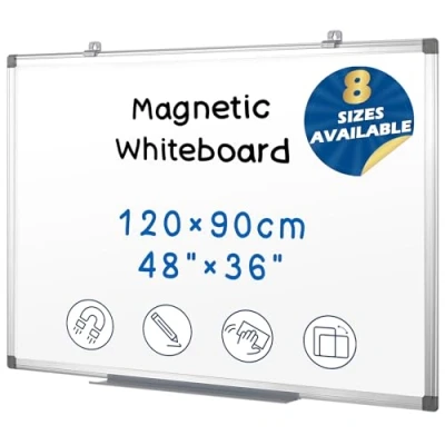 Image of Swansea Magnetic Large White Board A0 Dry Wipe for Office School Home, Wall Mount, Aluminum Frame, 120X90cm