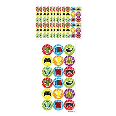Image of HENBRANDT Large Gamer Stickers 180 Assorted Videogame Teachers School Reward Arts and Crafts for Kids Birthday Party Bag Favours Loot Fillers Lucky Dip Boys Girls