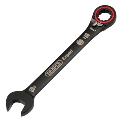 Image of Draper 03908 Expert HI TORQ Metric Reversible Ratchet Combination Spanner, 18mm, Black
