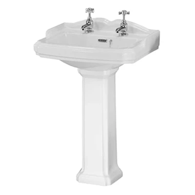 Image of Traditional Bathroom 2 Tap Hole Basin with Full Pedestal 590mm