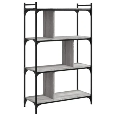 Image of vidaXL Bookcase 6 Tier Grey Sonoma Engineered Wood &amp; Metal Frame Freestanding Shelving Unit for Living Room and Bedroom 76x32x192 cm
