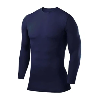 Image of PowerLayer Compression Shirt for Boys, Thermal Long Sleeve Tops Men Base Layers Running Cycling Gym Top Navy (Boys), 10 12 Years (Boys Large)