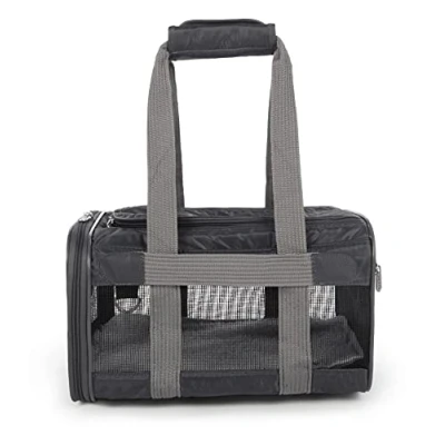 Image of Sherpa Genuine Deluxe Pet Carrier Airline Approved and Guaranteed on Board Charcoal Grey, Small