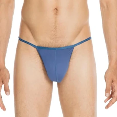 Image of HOM Men&#039;s Feather G String Underwear, Blue Jeans, S