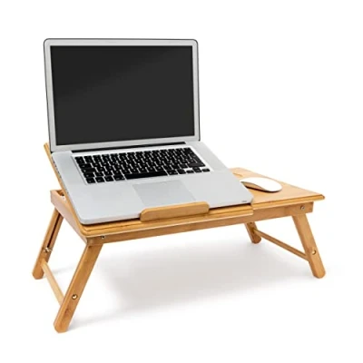 Image of Relaxdays Laptop Table Bed Tray with Adjustable Reading Board Bamboo 30.5 x 72.5 35 cm Folding Stand Fan, Shelf Lapdesk, Natural
