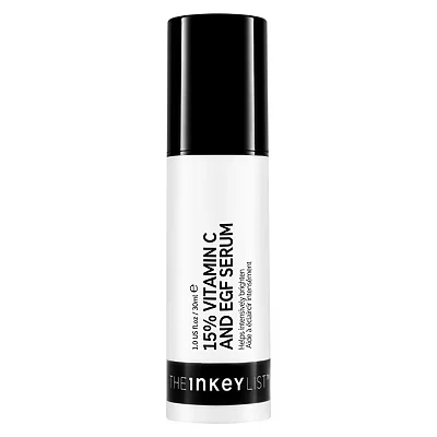 Image of The Inkey List 15% Vitamin C and EGF Serum 30ml, Rejuvenating Facial Treatment, Reduces Hyperpigmentation, Fragrance Free, Suitable For All Skin Types