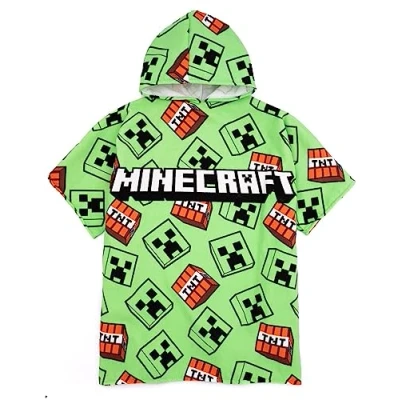 Image of Minecraft Kids Towel Poncho Green Bath for Boys &amp; Girls Creeper TNT Explosive Swimwear Hooded Graphic Beach Cover Up Cosy Swim Accessory Gift Children