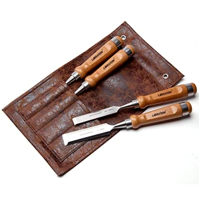 Image of Libraton Wood Chisel Sets, Chisels Sets 4PCs, Woodworking Chisels, for Woodworking, Set, Professional Carpenter with Wooden Handle