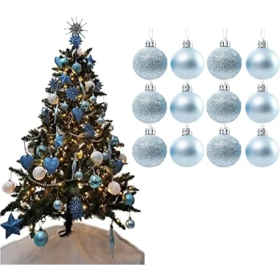 Image of UKDeals Direct® ICE BLUE COLLECTION CHRISTMAS DROPLET BAUBLES TREE DECORATIONS GLITTER MATT ICICLES (Pack of 12 x 38mm Baubles)