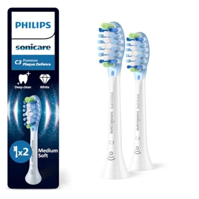 Image of Philips Sonicare C3 Premium Plaque Defence, Genuine Replacement Toothbrush Heads, White, 2 Pack, HX9042/87