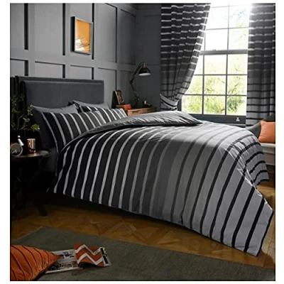 Image of GC GAVENO CAVAILIA Luxury Striped Bedding Double Bed Set, Reversible Printed Duvet Cover, 3Pcs Breathable Comforter Covers, Grey