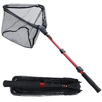 Image of Sougayilang Fishing Net Fish Landing Net, Foldable Collapsible Telescopic Pole, Durable Nylon Material Mesh, Safe Catching or Releasing RSJ115CM
