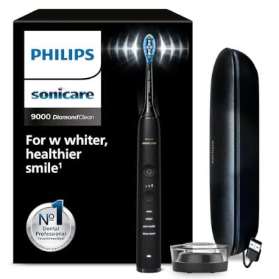 Image of Philips Sonicare DiamondClean 9000 Black Electric Toothbrush, 4 Modes, 3 Intensities, Gum Pressure Sensor, App, Connected Handle, UK 2 Pin Bathroom Plug, Packaging May Vary
