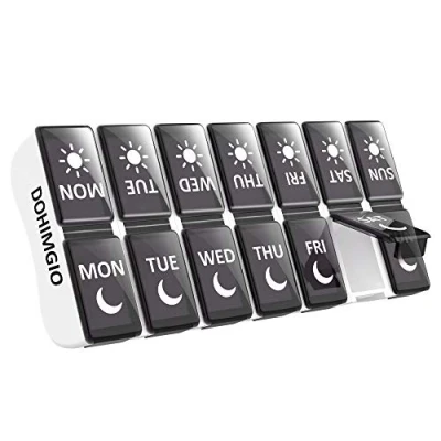 Image of Pill Box Organiser 2 Times a Day, Boxes 7 Day Twice Small Weekly Case with 14 Compartments, Black (001)