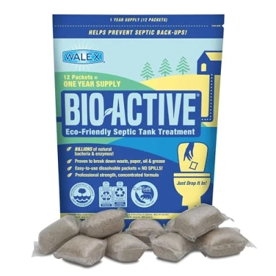 Image of Walex Bio Active Home Septic Tank Treatment Strong Digestive Power with Beneficial Bacteria &amp; Enzymes for Liquefying Solids Breaking Down Waste, Odor Neutralizer 1 Year Supply, 12 Packets