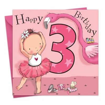 Image of Twizler 3rd Birthday Card For Girl with Pink Ballerina Age 3 Girls Gifts Childrens Happy