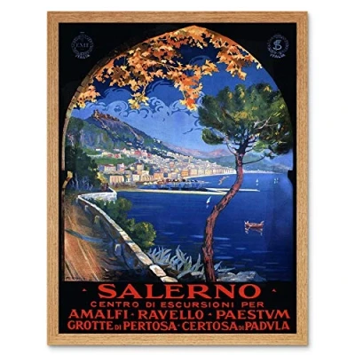 Image of Wee Blue Coo Travel Tourism Salerno Mediterranean Italy Vintage Advertising Art Print Framed Poster Wall Decor 12X16 Inch