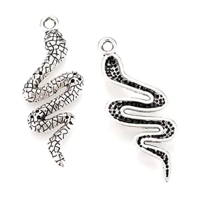 Image of Julz Beads 10 Snake Serpent Charms Pendants 39mm x 15mm Antique Silver Tone P00205F