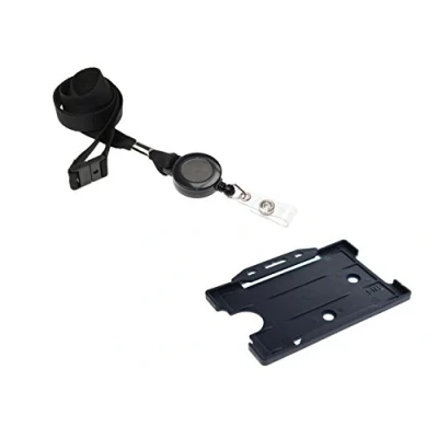 Image of ID Card It Navy Badge Holder, with Black Lanyard Neck Strap and Integrated Yo Reel 1