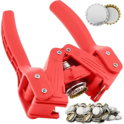 Image of Bottle Capper Including 120 FREE Caps For Home Brew Beer Making or Lemonade Glass Bottles Easy To Cap