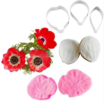 Image of Flower Petal Veiner Silicone Molds Stainless Steel Fondant Cutter Set,Cake Decorating Toosl Cookie Baking Mould,Bakeware Mould Sugarcract Chocolate Gumpaste Cake