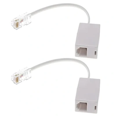 Image of eMagTech 2PCS RJ11 to RJ45 Converter Adapter Telephone Splitter J11(6P4C) Female RJ45(8P8C) Male Cable Cord Plug and Play 145mm White