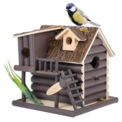 Image of Belle Vous Wooden Birdhouse Unique Novelty Garden Nesting Box for Birds Decorative Outdoor Bird Cabin/Hotel Tree or Balcony Decor Wild Watching