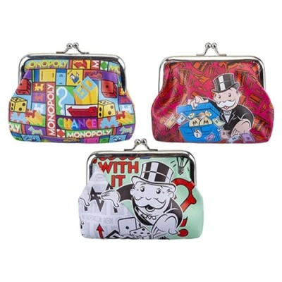 Image of Assorted Design Multicolor Monopoly Classic Clasp Coin Purse 12.5cm x 10cm, 1 Piece (3 Designs) Premium Collector&#039;s Accessory