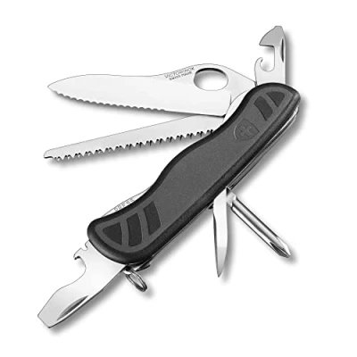 Image of Victorinox Soldiers Knife 08 Swiss Army Knife, Large, Multi Tool, 10 Functions, Locking Blade, One Hand, Green/Black, (0.8461.MWCHB1)