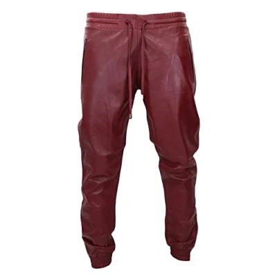 Image of TruClothing Mens Real Leather Jogger Jeans Trousers Elasticated Casual Wine 30